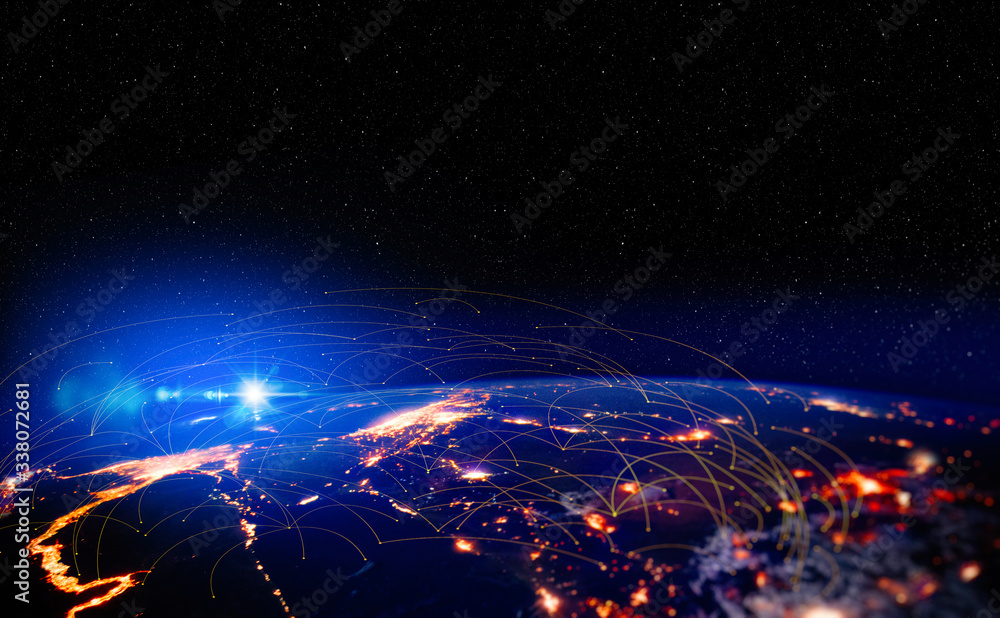 Aufkleber energy digitalization and communication technology for internet business. global world network and t