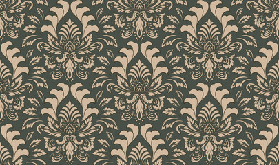 Damask seamless emboss pattern background. Vector classical luxury old damask ornament, royal victorian seamless texture for wallpapers, textile, wrapping. Vintage exquisite floral baroque template.