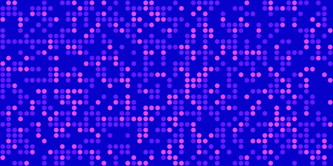 Purple and pink circles on blue background. Small circles as particles evenly to each other. Bright colours. Background for posters, banners, business cards, videos, sites and blogs.