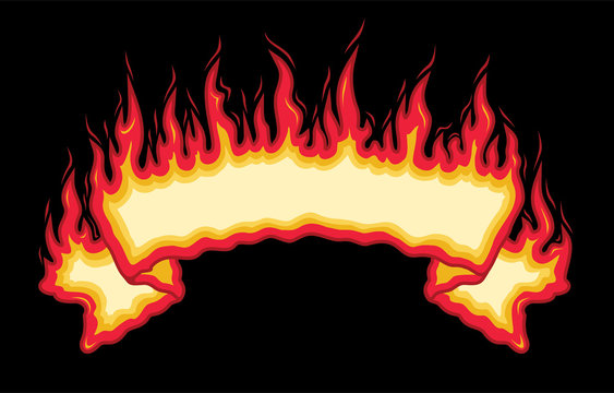 Fire Flames Banner is an illustration of an top arched flaming fire banner with open space for you to add your own text. Great promotional image for firefighters, cookouts, barbecues and parties.