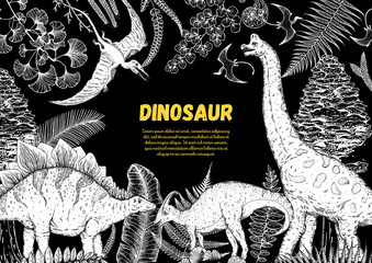 Dinosaurs hand drawn sketch. Vector illustration. Jurassic period. © vidimages