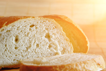 Fresh sliced white bread, closeup, selective focus.