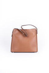 leather elegant women bag. Fashionable female handbag, isolated