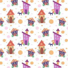 Stay home vectorseamless pattern with houses
