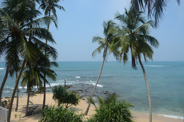 Hikkaduwa, Sri Lanka - March 12, 2019: Ocean view from the Cool Beach Hotel