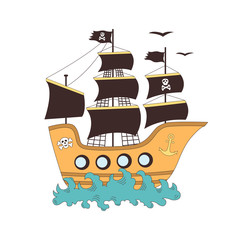Pirate ship isolated on a white background.