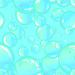 Seamless vector pattern texture made of colorful soap bubbles.  Blue background