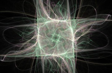 Beautiful abstract pattern with green blue white fractal on black background.Abstract graphic texture.