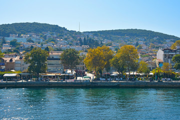 Fototapeta premium Heybeliada, one of the Princes' Islands, also called Adalar, in the Sea of Marmara off the coast of Istanbul. Burgazada can be seen in the background 