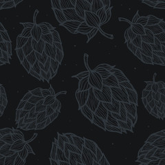 Seamless pattern with hops. Beer background.