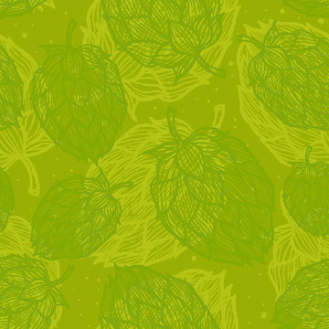 Seamless pattern with hops. Beer background.