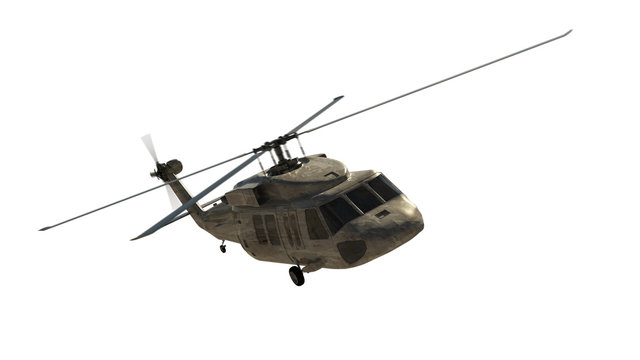 Military helicopter isolated on white. Render 3d. Illustration.
