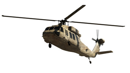 Vojni helikopter izoliran na bijeloj boji. Prikaz 3d. Ilustracija.