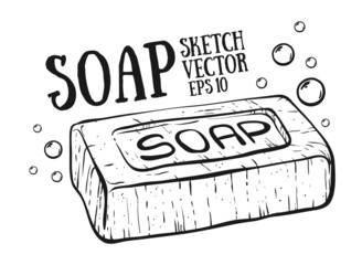 Doodle style soap with bubbles bathroom vector illustration. 