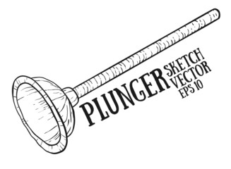Cleaning service plunger, doodle style, sketch illustration.