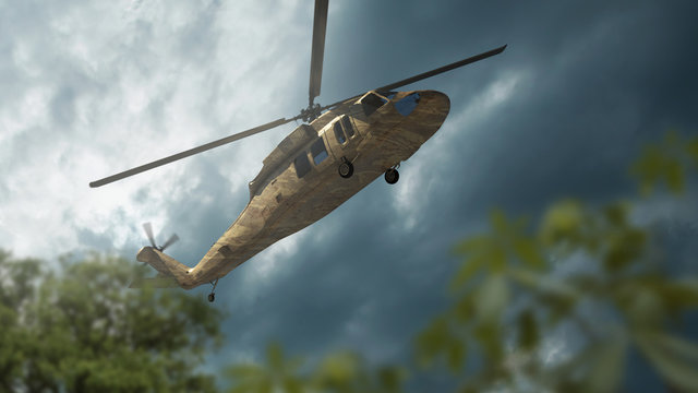 Military helicopter. Render 3d. Illustration.