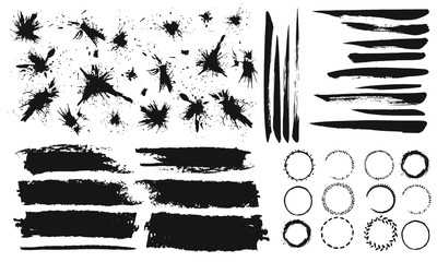 Stylish grunge ink splits set. Design symbols Vector isolated