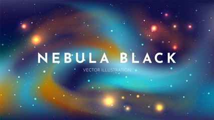 Vector realistic illustration. Cosmic sky. Wallpaper. Color curved waves. Nebula in space. Template for website or game. Abstract banner. Milky Way. Minimalistic style. Copy space for text.  © VVadi4ka