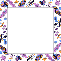 Frame with  bright picturesque flowers, fruits and leaves isolated on a white background for creating invitations, greeting cards. 