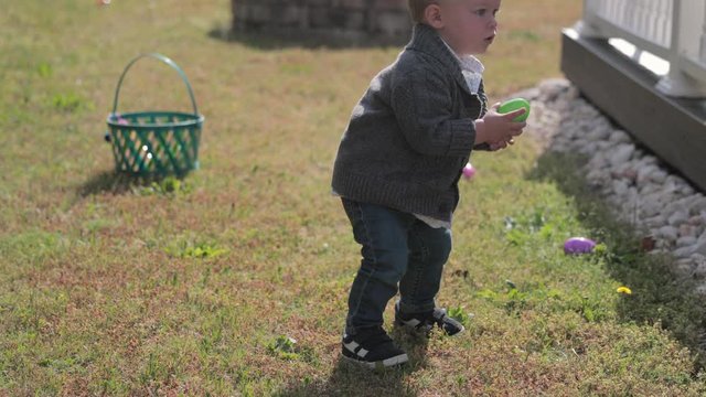 Child Easter egg hunt backyard