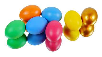 Bunch of colorful Easter eggs reflected on the surface