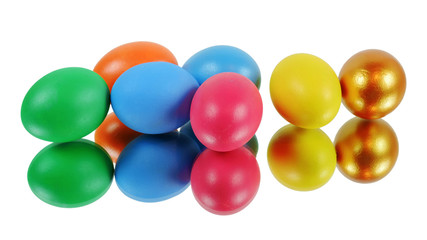 Bunch of colorful Easter eggs reflected on the surface