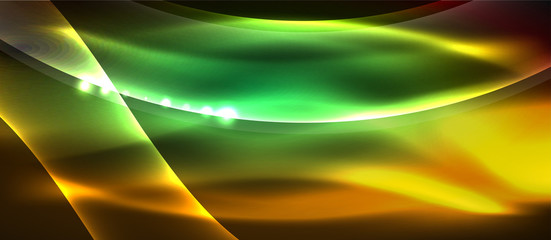Abstract background. Shiny design neon waves with light effects, techno trendy design. Vector Illustration For Wallpaper, Banner, Background, Card, Book Illustration, landing page