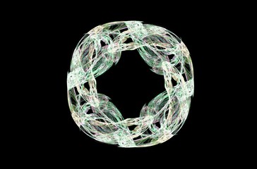 Green blue white sphere on black background. Abstract background. Dynamic effect. 3d render.