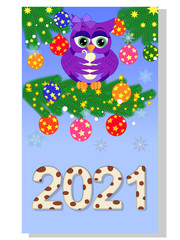 Obraz premium Calendar 2021. Cute calendar with funny cartoon owls