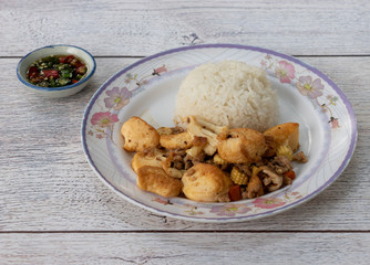 Fried Tofu with Pork and Rice 
