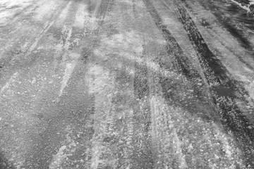 Road with ice and melting snow