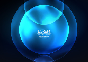 Glowing neon shiny transparent bubbles, glass circles or bio cell concept. Techno futuristic vector abstract background For Wallpaper, Banner, Background, Card, Book Illustration, landing page