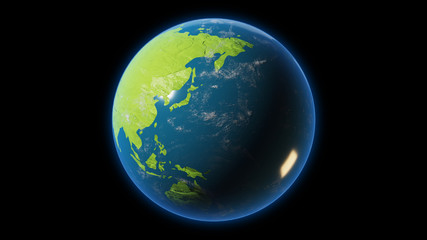 Earth planet isolated on black background. Clipping path included. 3D rendering.