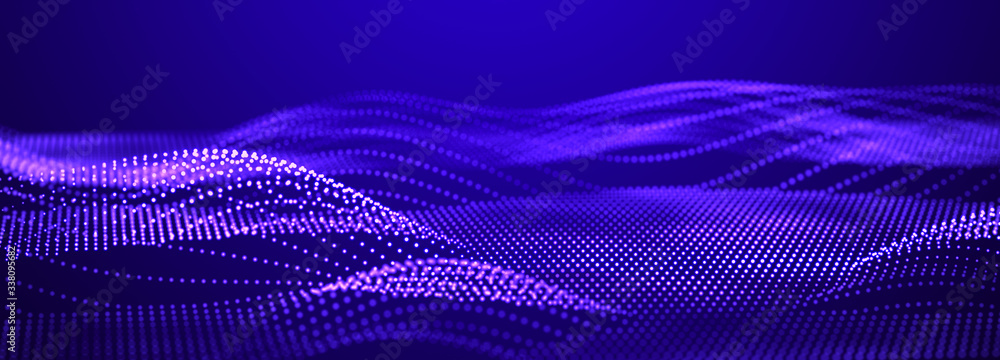 Aufkleber Digital technology background. Dynamic wave of glowing points. Futuristic background for presentation design. 3d