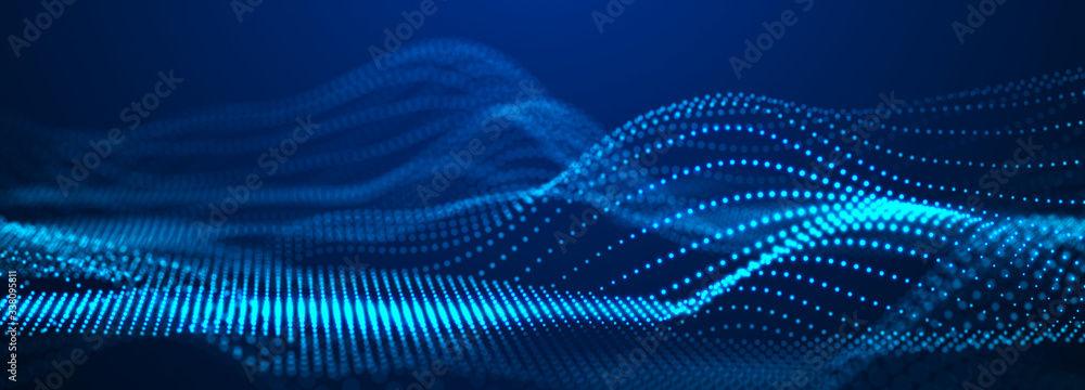 Aufkleber Digital technology background. Dynamic wave of glowing points. Futuristic background for presentation design. 3d