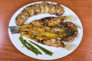 Cooked seabass.