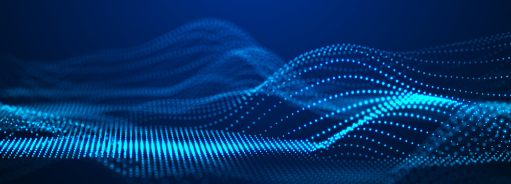 Digital technology background. Dynamic wave of glowing points. Futuristic background for presentation design. 3d