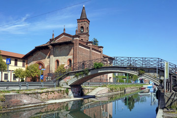  Italy , Milan - San Cristoforo church in  Navigli Canals  ( Naviglio Pavese ) Downtown  of the...