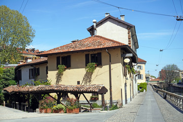 Italy , Milan - Vicolo dei Lavandai ( ancient public washrooms ) Navigli Canals  Downtown of the...