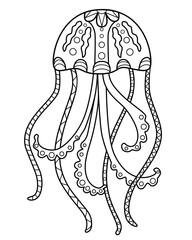 Jellyfish - coloring antistress. Medusa linear vector illustration for coloring. Outline. Hand drawing.