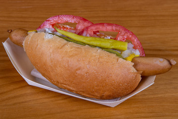 Hot fresh chili hot dog