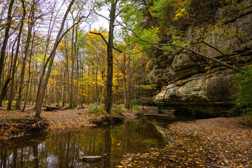 Autumn/fall colors in Illinois canyon.  Starved Rock state park, Illinois, USA