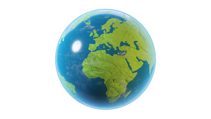 Earth planet isolated on white background. Clipping path included. 3D rendering.