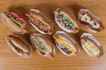 Assortment of different homemade hot dogs