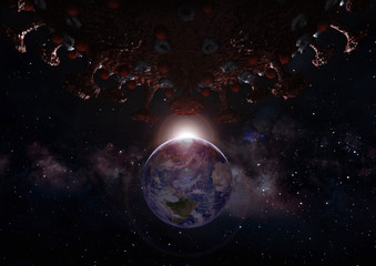 A 3D rendering of corona covid 19 virus coming to the world