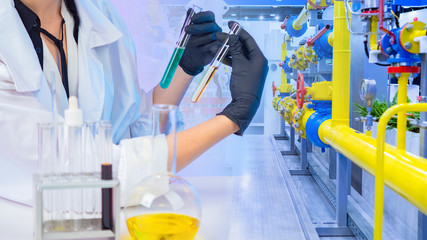 Laboratory tests at a chemical plant. Analysis of raw material samples for production. Product quality control. Laboratory control at the enterprise. The work of a chemical technologist.