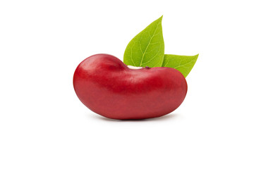 red beans with green leaf isolated on white background.