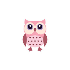Cute owl colorful cartoon. Owlet in pink adorable funny illustration.