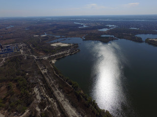 Aerial view of the saburb landscape (drone image).Near Kiev,Ukraine