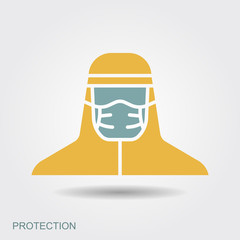 Medical scientist, bacteriologist, doctor with protective mask and protective clothes. Flat icon with shadow
